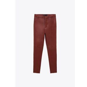 Red Zara Faux Leather Hi-Rise Skinny Leggings Pants (NWT)